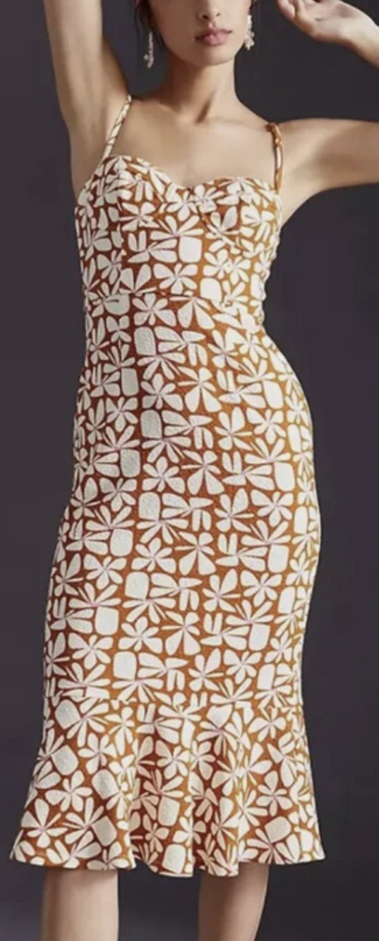 NWT Anthropologie Hutch Floral Strappy Dress Bodycon Tan Ivory Size 3X